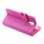 Wholesale Samsung Galaxy S4 Diamond Leather Wallet Case with Stand (Hot Pink)